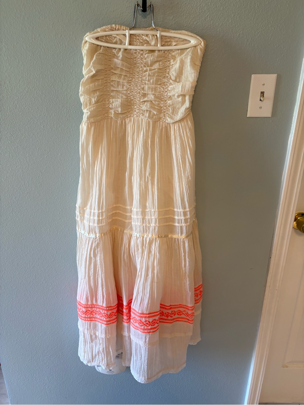 Free People Cream Midi Dress with Neon Orange Trim